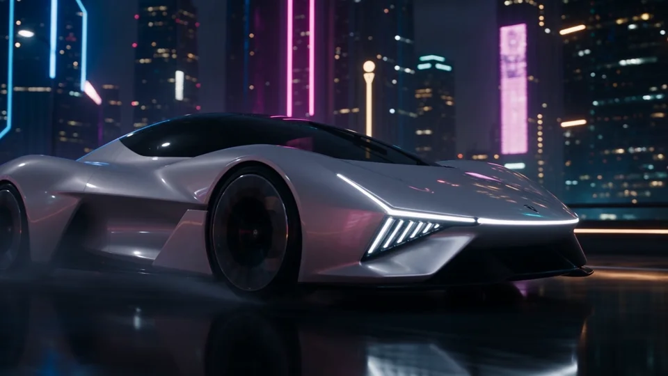 A neon concept car from a real Seedance 2.5 generation